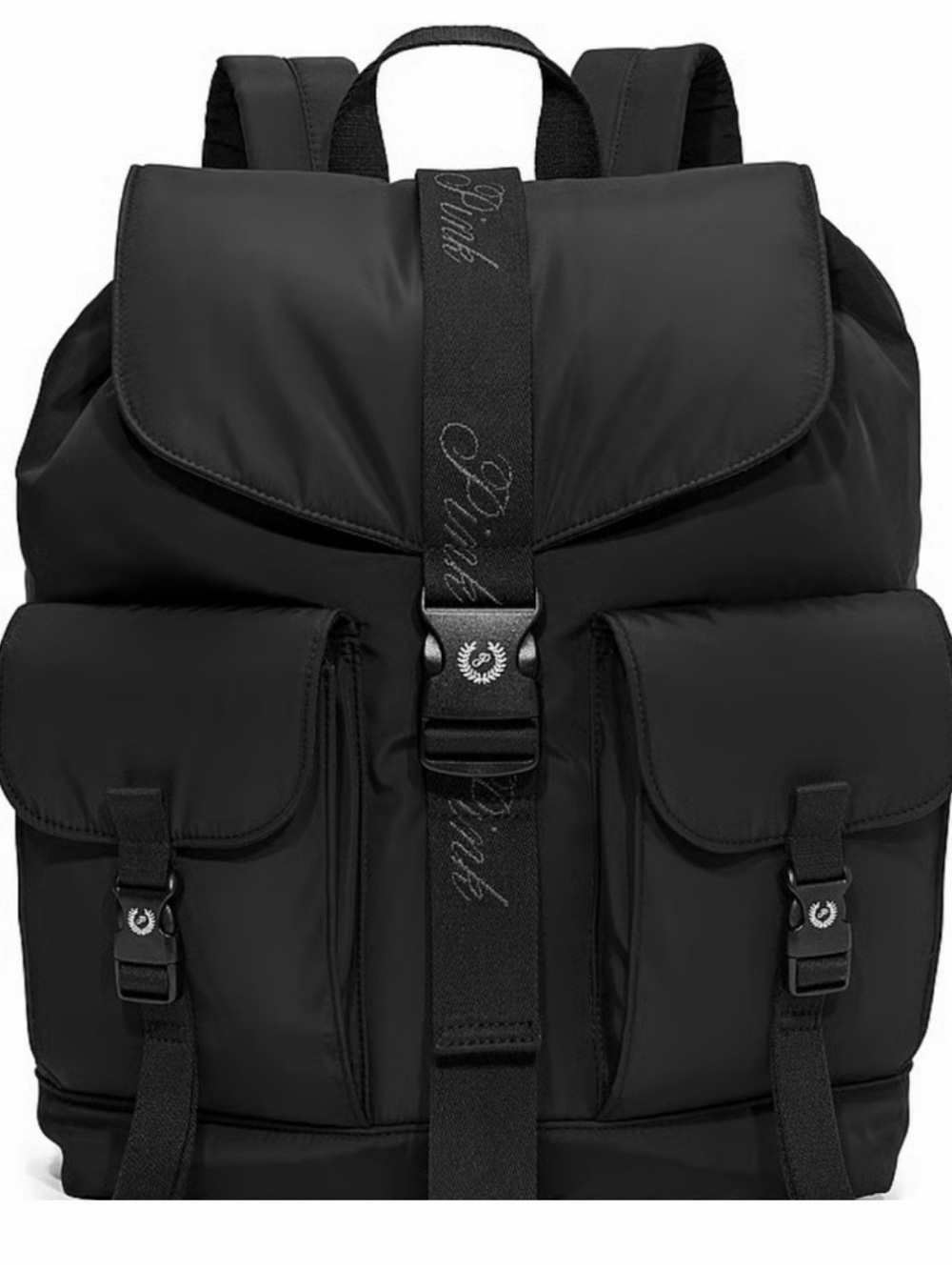 PINK by VS Black Nylon Backpack with Front Pockets